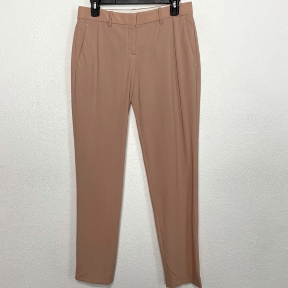 Theory Blush Pink Wool Mid Rise Flat Front Straight Leg Trouser Pants Size 4 - Picture 1 of 8